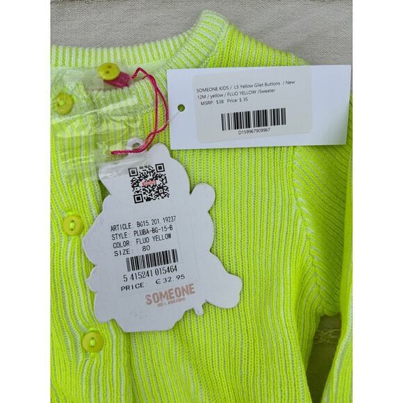 NWT Neon Yellow‎ Baby Cardigan, Ribbed, Soft, Size 12 Months - Picture 5 of 6